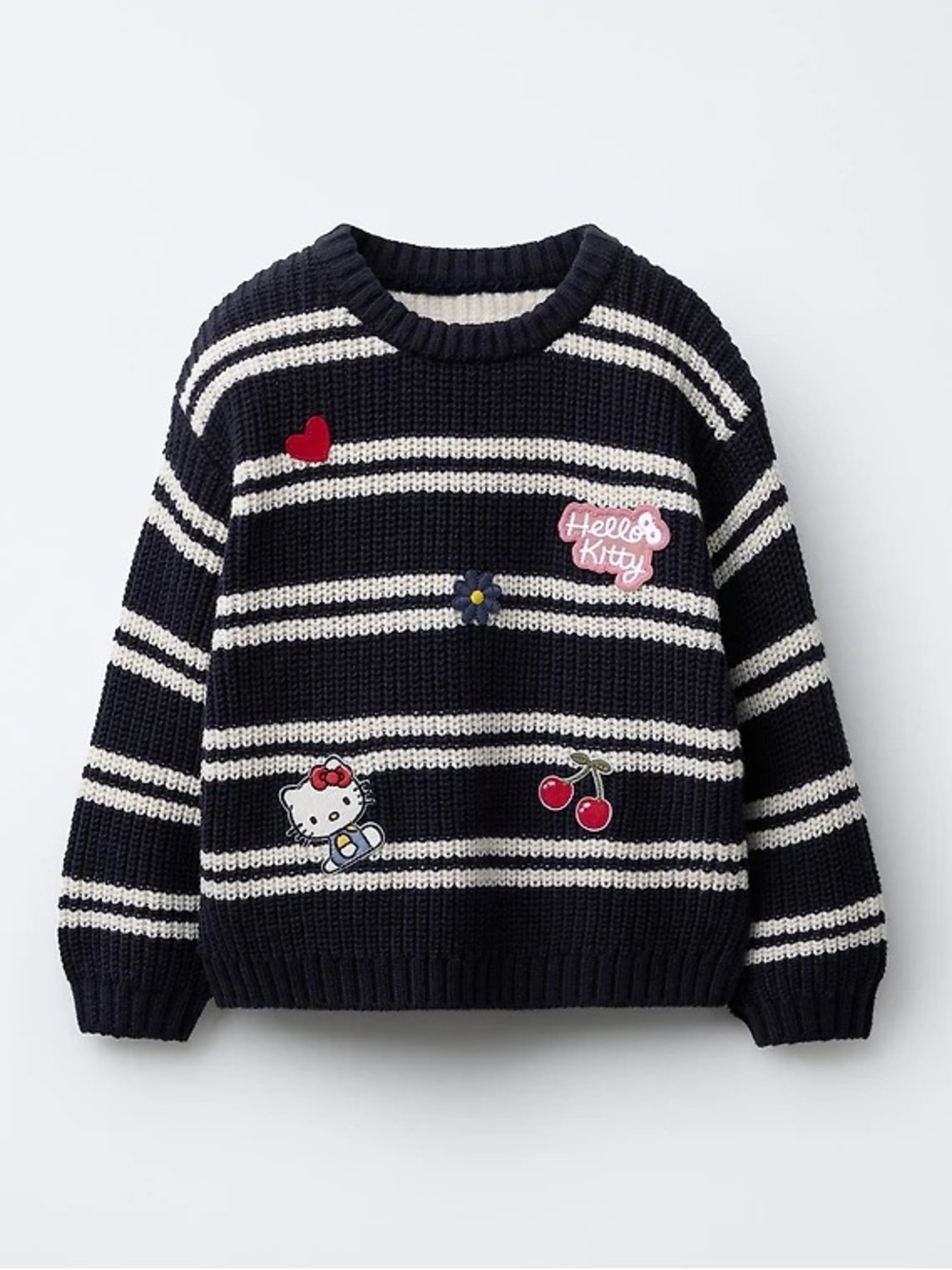 NWT Zara Kids Girls STRIPED KNIT HELLO KITTY SANRIO PATCH SWEATER Size 1.5 - Picture 1 of 8